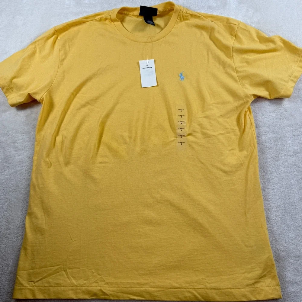Polo‎ Ralph Lauren Mens Classic Fit Crewneck T-Shirt Yellow Blue Pony Small NWT